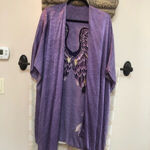 Goddess silks brand purple Angel wing kimono duster